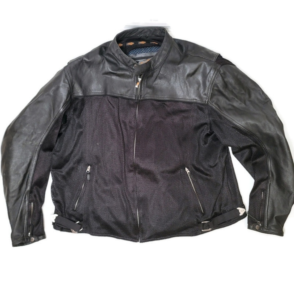 Power trip black leather motorcycle jacket breathable mesh, protection size 4xL